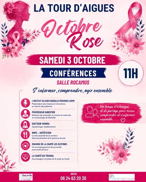 Octobre rose à La Tour d’Aigues : conférences : s’informer, comprendre, agir ensemble