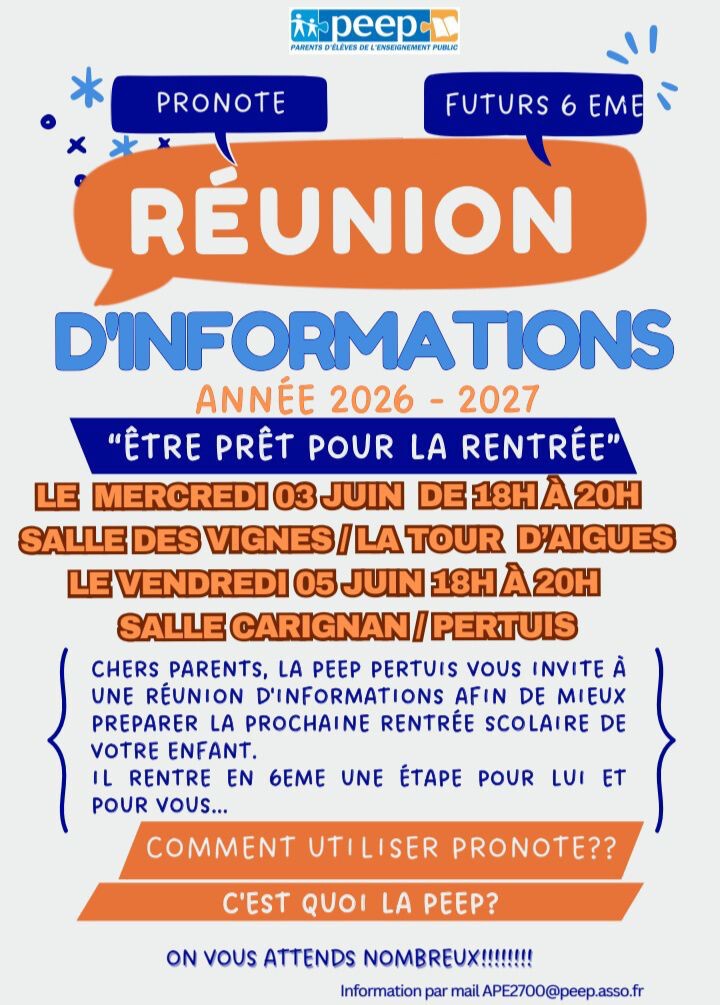 Réunion d'information PEEP : être prêt pour la rentrée 2026 - 2027