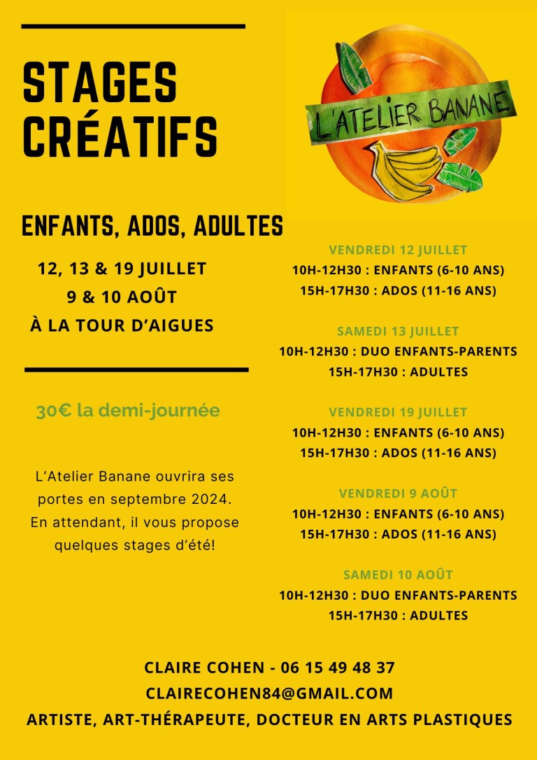 Stages créatifs enfants, ados et adultes